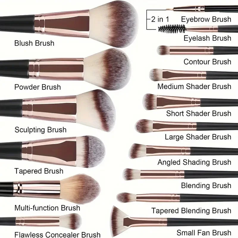 Professional 20PCS Makeup Brushes Set Eyeshadow Foundation Concealer Blending Blush Brush Kabuki Soft Fluffy Women Girls Beauty Salon Tools Female Ladies Luxury Cosmetics Accessories Products