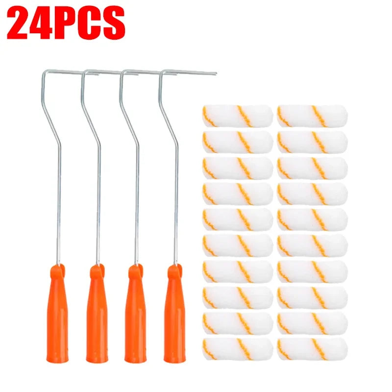 NEW Arrivals 24PCS Set Paint Rollers Brush Kit Household Wall Painting Tools Reusable Paint Roller Decorating Brushes for Wall Construction Furniture Home Painting Tools