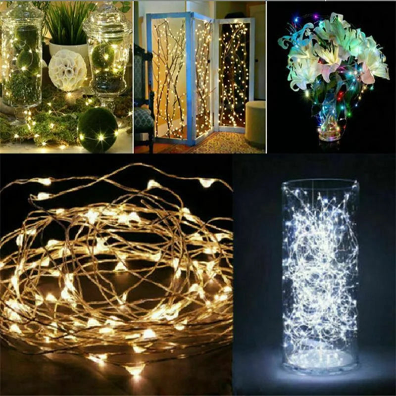 10-12M 1Pack Fairy Light String Led Copper Wire String Light  Battery Powered For Bedroom Garden Party Wedding Decoration