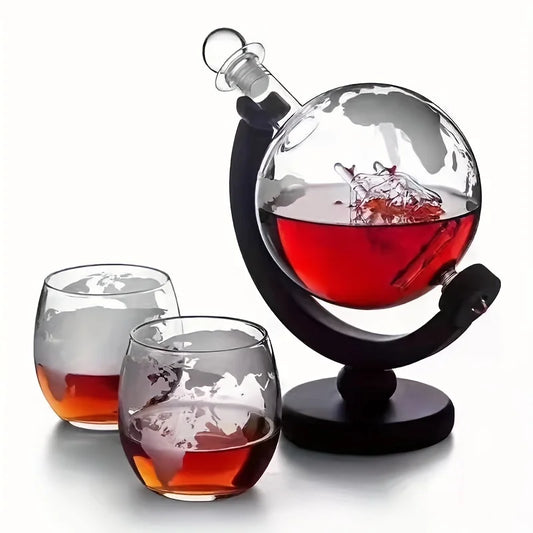 NEW Arrivals Wine Whiskey Decanter Set Globe Wine Aerator Glass Sets Inside Pure Crystal with Fine Wood Stand Liquor Decanter for Vodka Cup Bar Accessories