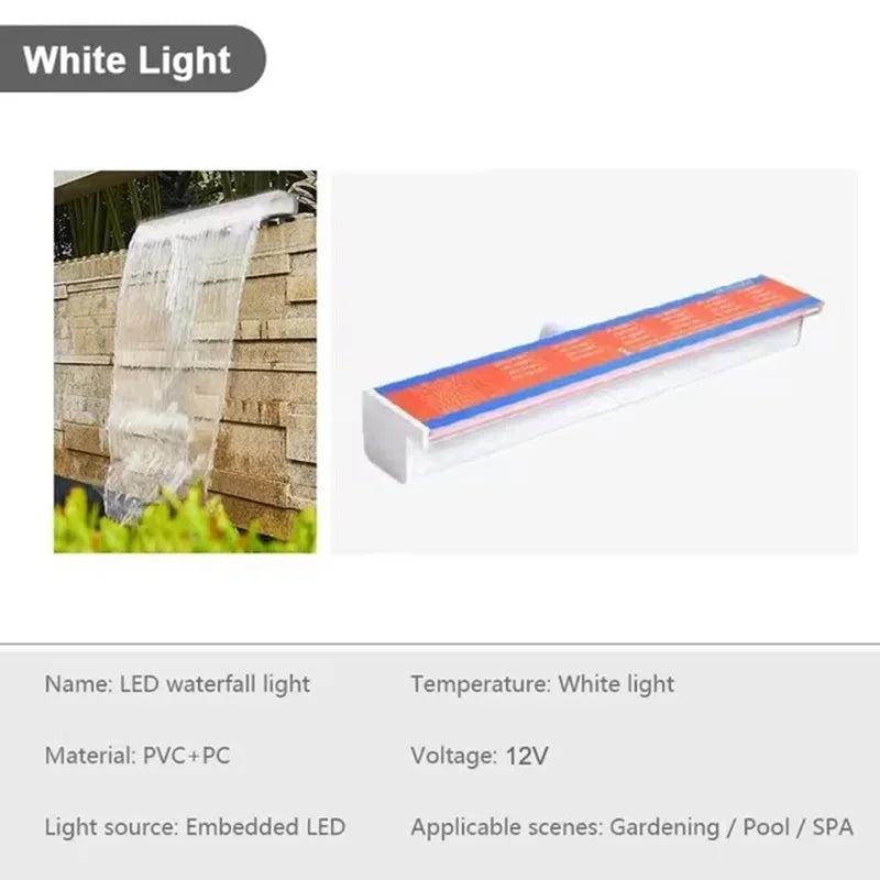 NEW 120CM RGB Remote Control 8 Colors EU/US Plug with Bulbs Automatic Underwater Waterfall Blade Fountain Spa 30/60/90/120cm Water Descent Wall Sheer Descent Cascade Mounted Colorful