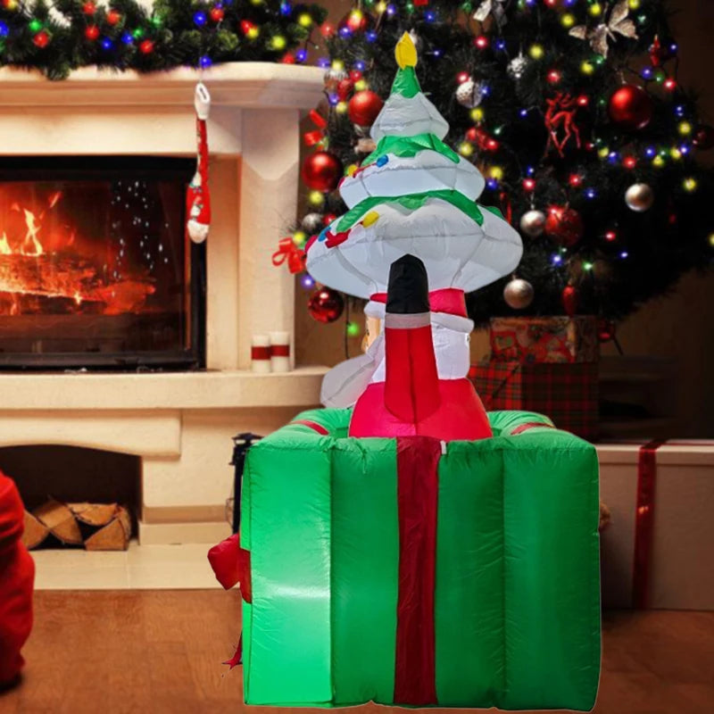 5.9FT/1.8M Xmas Decor Inflatable Santa Tree Box Build-in LED Lights Christmas Indoor Party Outdoor Garden Scene Layout Ornament