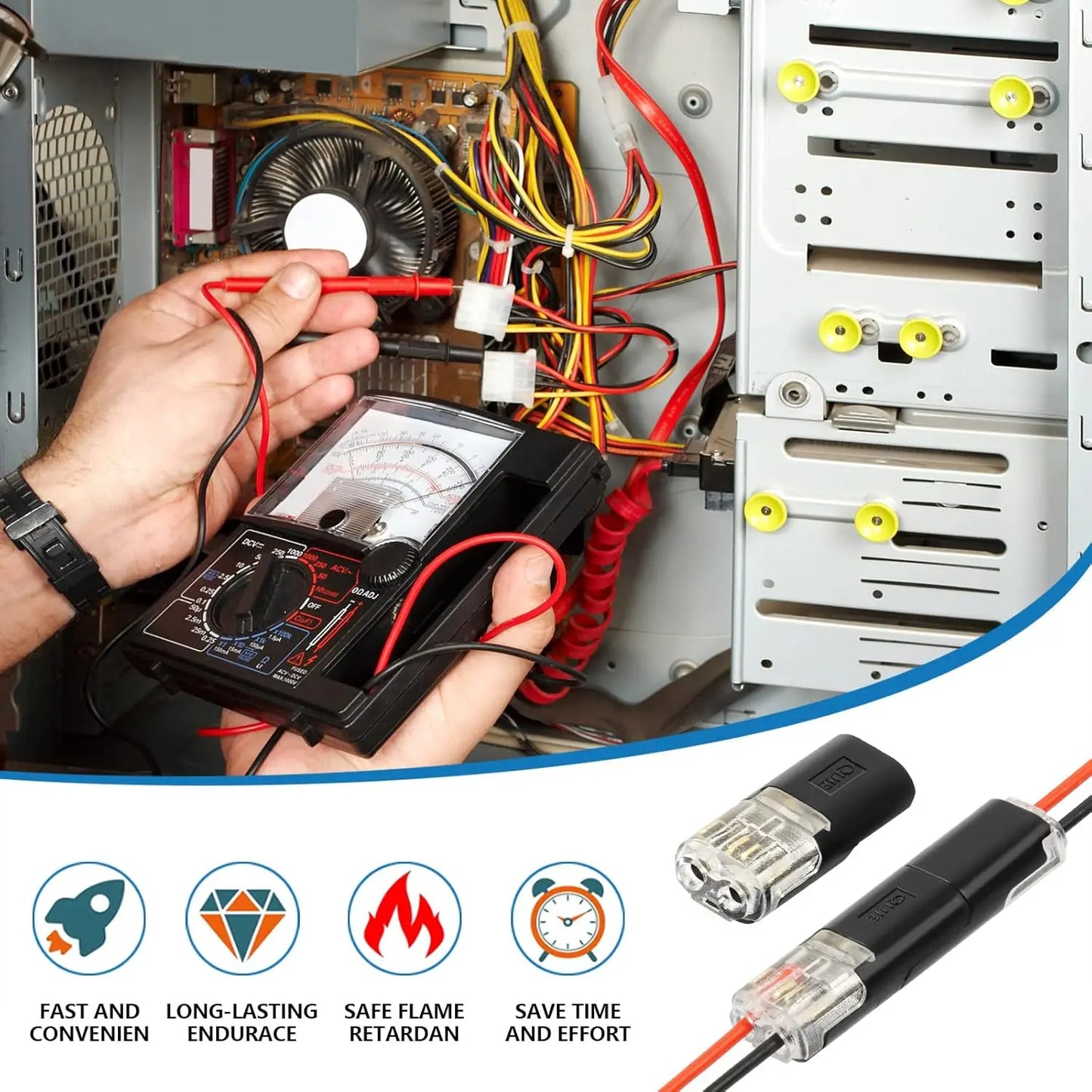 200 PCS Set Double Wire Plug-in Connectors with Locking Buckle Car Home Office Computer Wire 2 Way Terminal Block Waterproof Quick Connector Cable Clamps Snap Electrical Accessory Sets