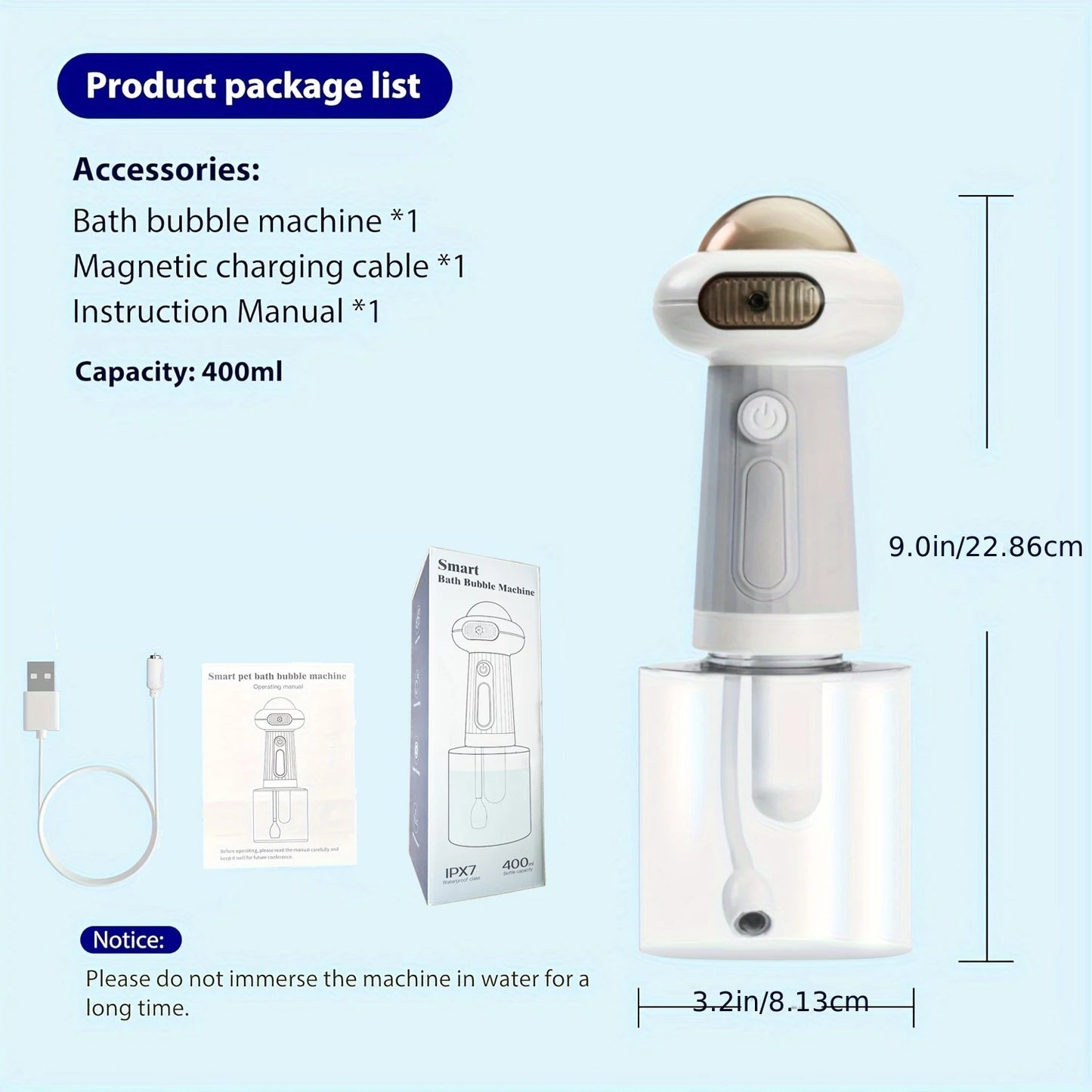 350ml IPX7 Water Resistant Pet Automatic Shampoo Soap Dispenser Cat And Dog Bath Foam  Electric Rechargeable Soap Dispenser