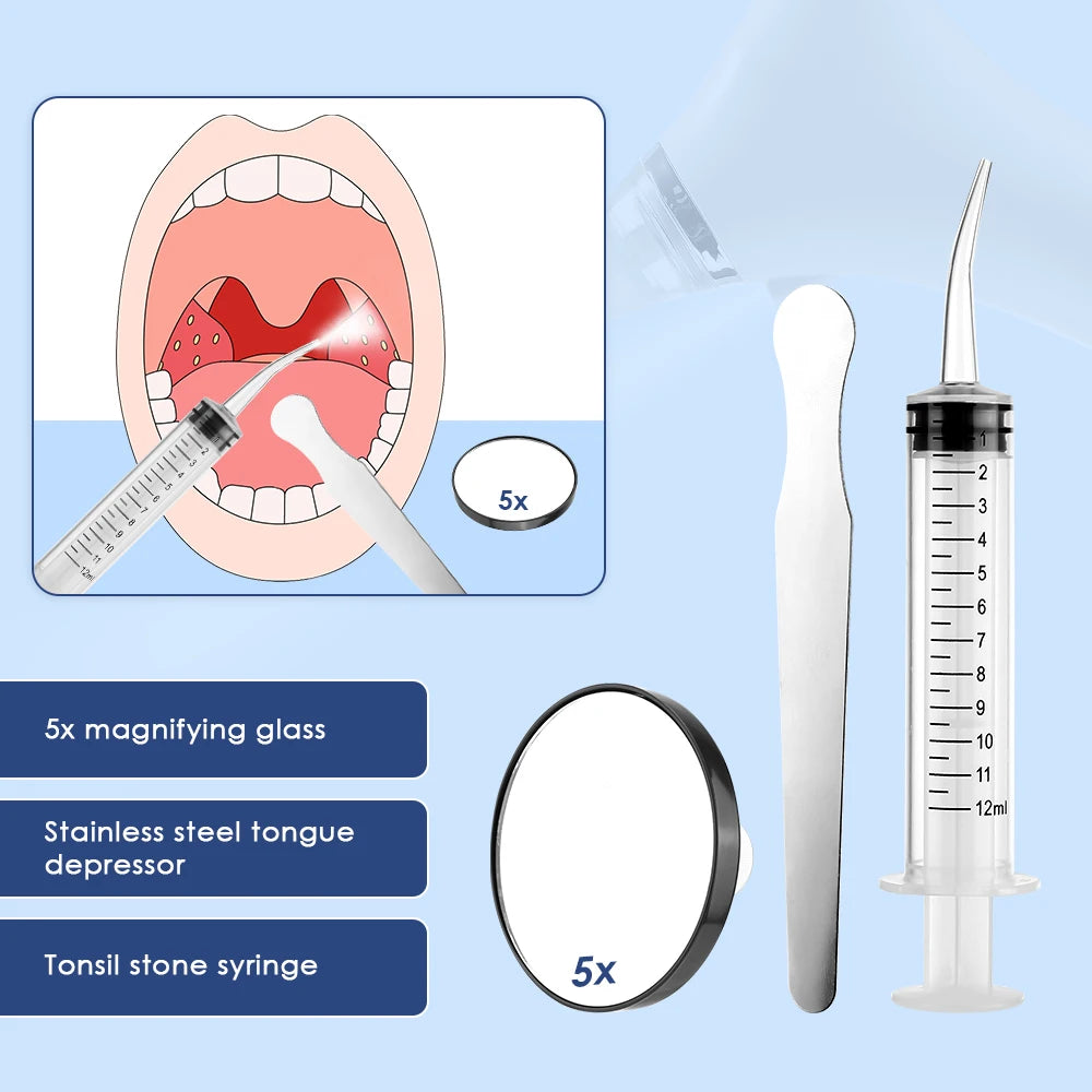 NEW Arrivals Electronic Tonsil Stone Remover LED Light Vacuum Removal Kit With Irrigation Syringe Oral Care Hygiene Accessories Instant Suction Tool Dental Devices Health Care Supplies