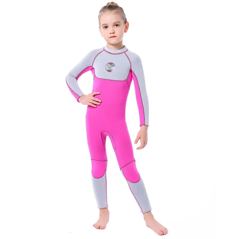 3MM Neoprene Wetsuit for Girls Kids Diving Suit Thick Cold-Proof Sun-Proof Clothes One-Piece Set Children Surfing Snorkeling Swimwear Water Sports Apparel Clothing Supplies.