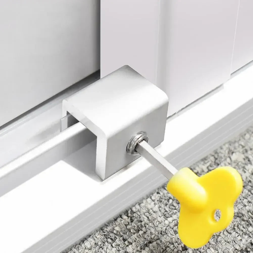 Babies Kids Pets Double Holes Door Shutter Safety Lock Restrictor Sliding Doors Windows Stopper Restrictor Window Security Key Lock Child Safety Anti-Theft Door Stopper