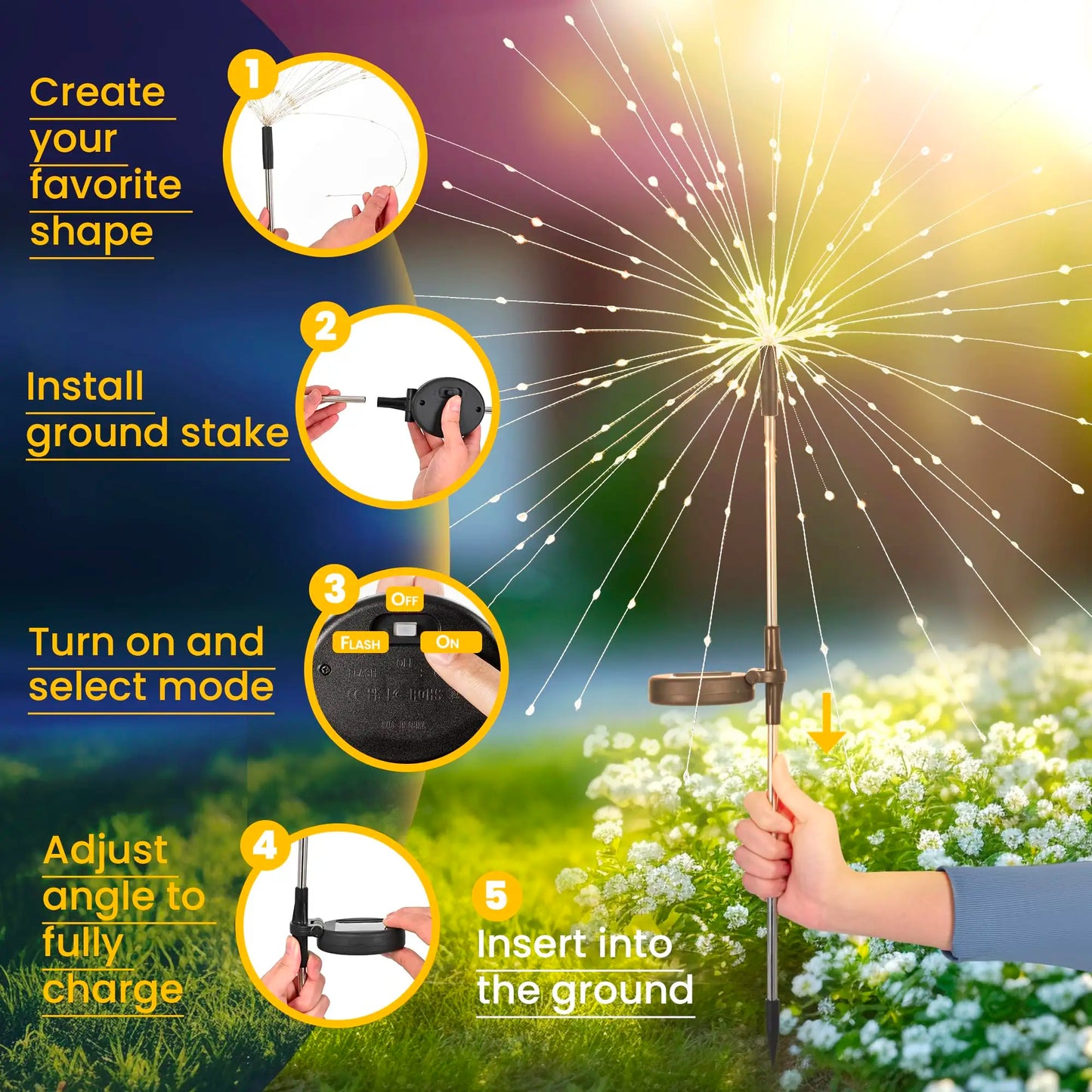 NEW 8PCS Set 200 LED Solar Firework Light Waterproof Outdoor 8 Lighting Modes Fairy String Light Christmas Lawn Lamp Garden Decoration