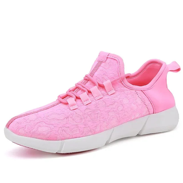 3 Colors Spring Girls Boys Rave Festival Dance Party Night Clubwear Luminous Glowing Sneakers Men Women's LED Light Shoes Flashing Adults USB Recharge Fiber Optic Shoes