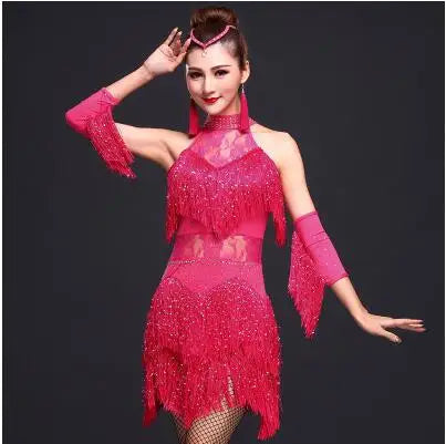 NEW Arrivals M-3XL 5 Colors Luxury Latin Dance Dress Women/Girls/Lady New Sexy Fringe Salsa/Ballroom/Tango/Cha Cha/Rumba/Samba/Latin Dresses For Competition Dancing