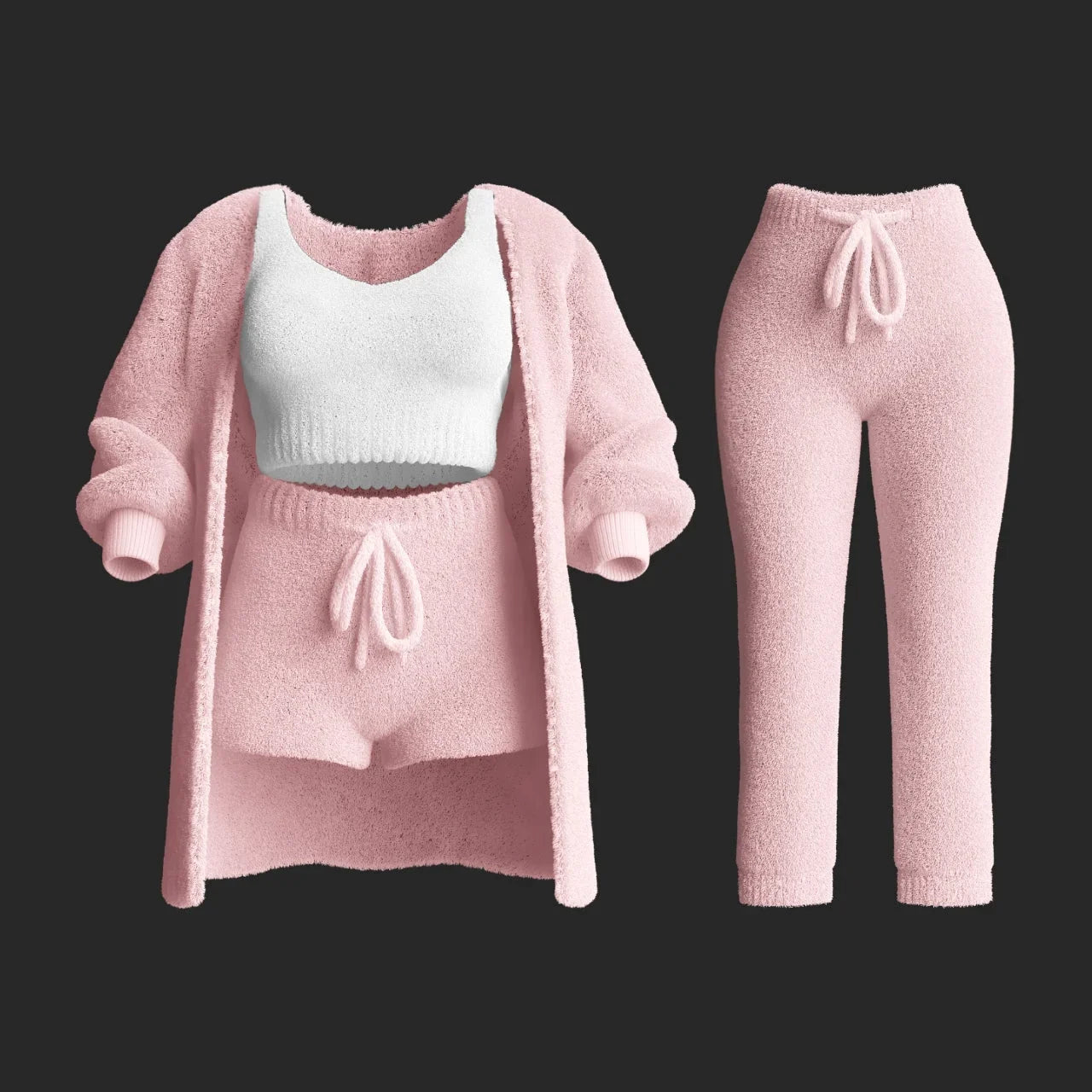 NEW Arrivals 4PCS Set 5 Colors S-2XL Women Cozy Outfits O-Neck Cropped Tank Tops Long Sleeve Fleece Warm Hooded Comfortable Loungewear Girls Sleepwear Ladies Home Wear