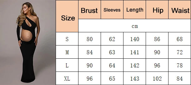 NEW Arrivals S-XL Size Maternity One Shoulder Long Sleeves Belly-Revealing Maxi Dress Baby Shower Gown For Photoshoot