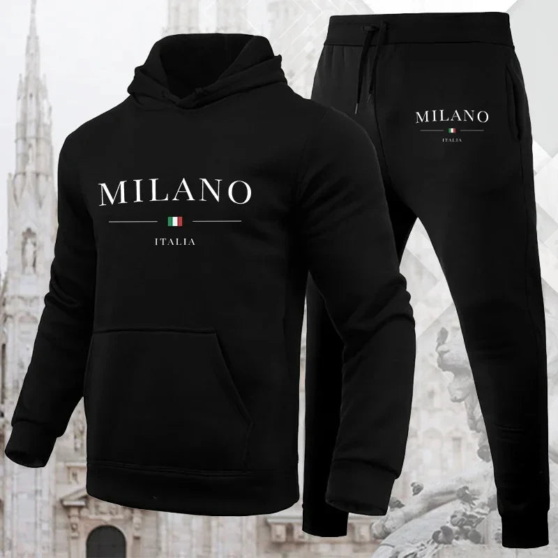 NEW Arrivals Men's Luxury Hoodie Set Milano Sweatshirt Sweat Pant for Male Hooded Tops Jogging Trousers Suit Casual Streetwear Tracksuit Outdoor Running Hiking Gym Sports Fashion Apparel Supplies