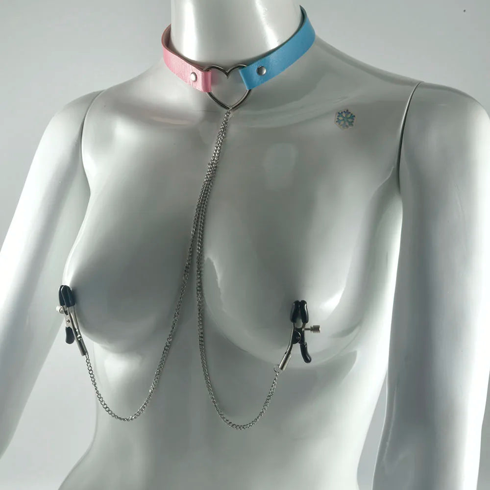 1pc Nipple Ring With Choker Necklace Punk Style Long Chain Nipple Barbell Piercing Jewelry