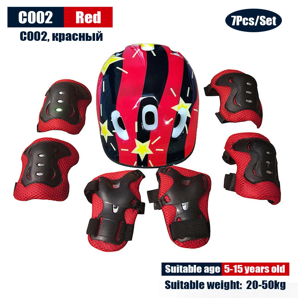 NEW SET Children Kids Adjustable Helmet Protective Gear Set Sports Knee Elbow Wrist Pads for Children Boys Girls Bike Skateboard Scooter Roller Outdoor Sports Supplies