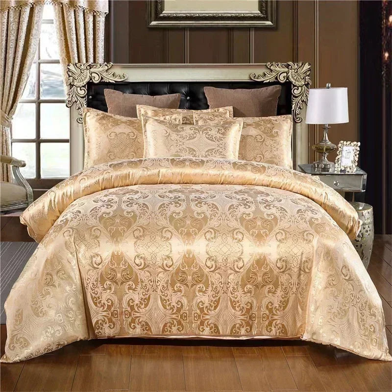NEW Arrivals 3PCS Set 5 Colors High End Jacquard King Size Bedding Set Luxury European Wedding Bedding Sets Queen American Satin Double Duvet Cover Set 220x240
