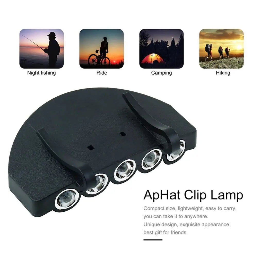 Clip Cap Light Practical Head Lamp 5 LED Head Light Night Fishing Light Lamp Hat Light Cap For Camping Fishing