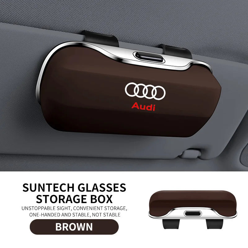 4 Colors Automatic Glasses Case For Audi Logo Q3 Q5 Q7 Q8 A3 A4 A5 A6 A7 A8 Key Case Accessories Car Visor Sunglasses Car Glasses Case  Holder Clip Box