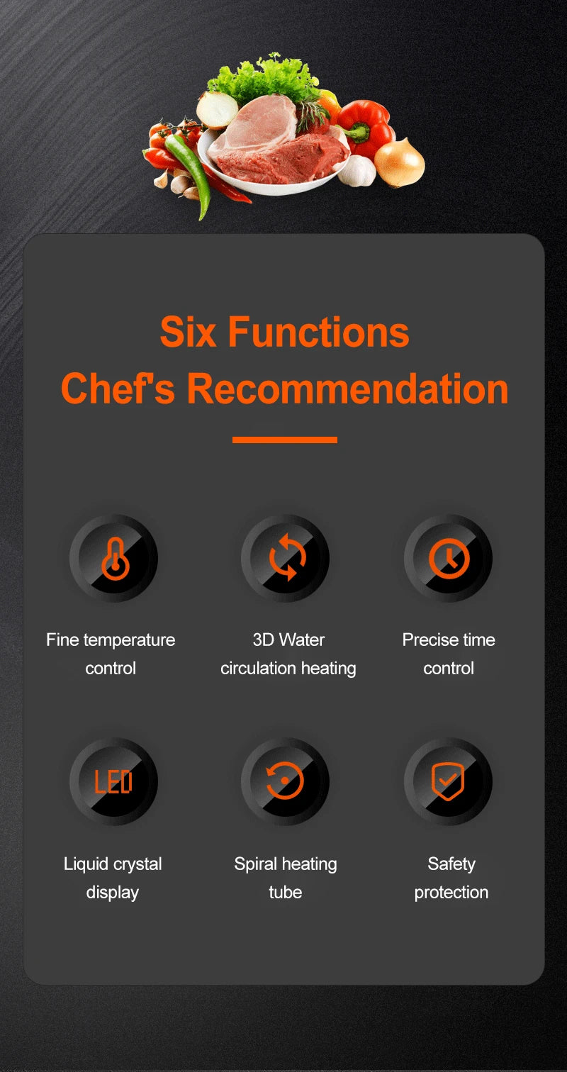 1800W Waterproof Vacuum Sous Vide Cooker Immersion Circulator Accurate Cooking With LED Digital Display Smart Slow Cooker Heater