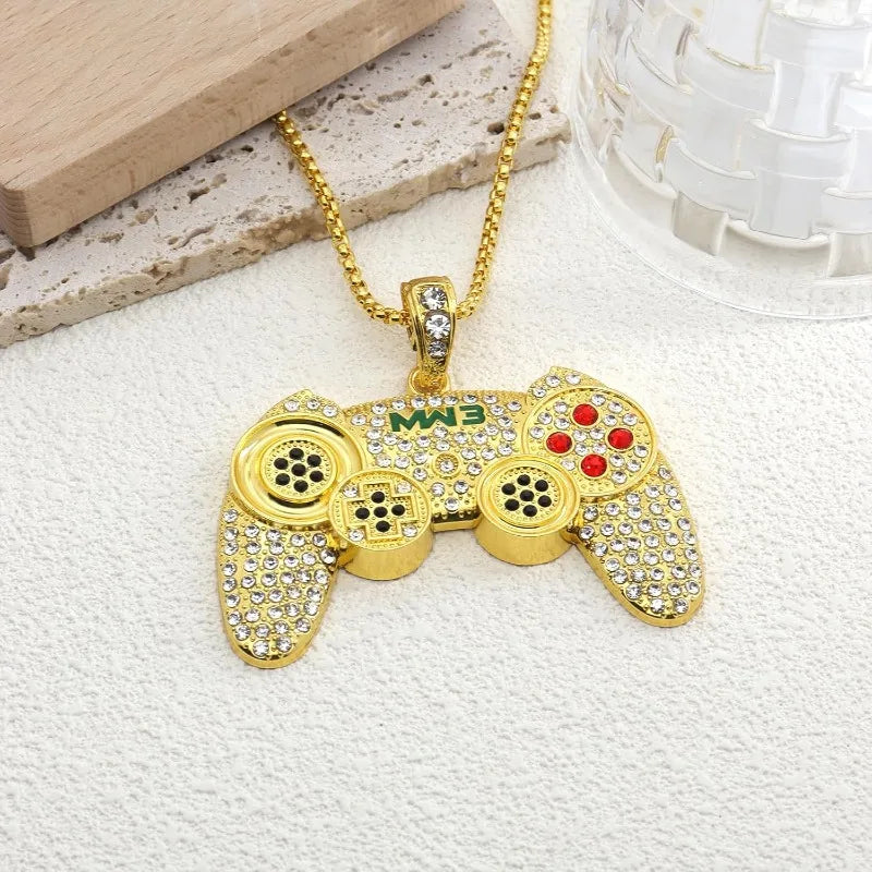 For Computer Gamers  Necklace Colorful Crystal Game Controller Pendant Punk Hip Hop Friendship Game Console Necklace for Friends Jewelry Gifts