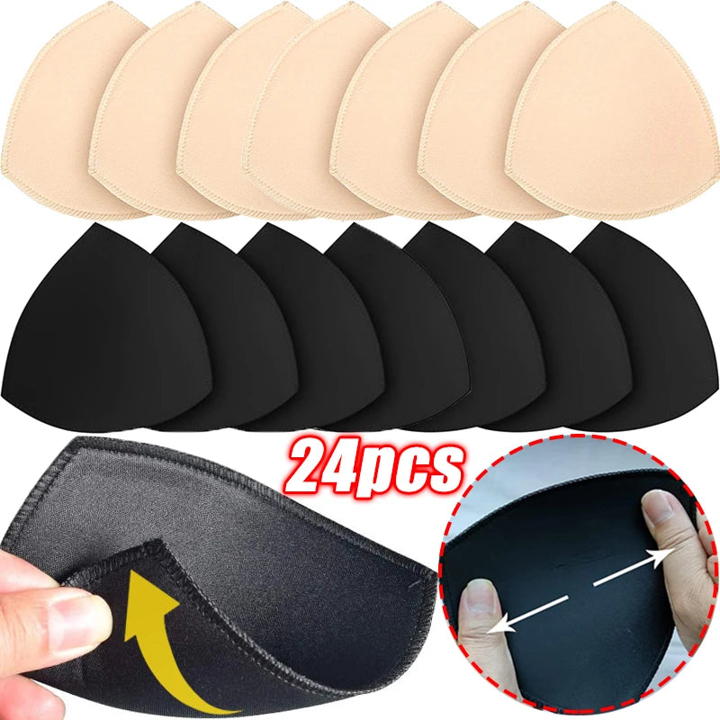 12-24PCS Set Female Invisible Triangle Sponge Push Up Bra Pads Set for Women Insert Swimsuit Bikini Breast Enhancers Chest Cup Pads Ladies Underwear Accessories Supplies