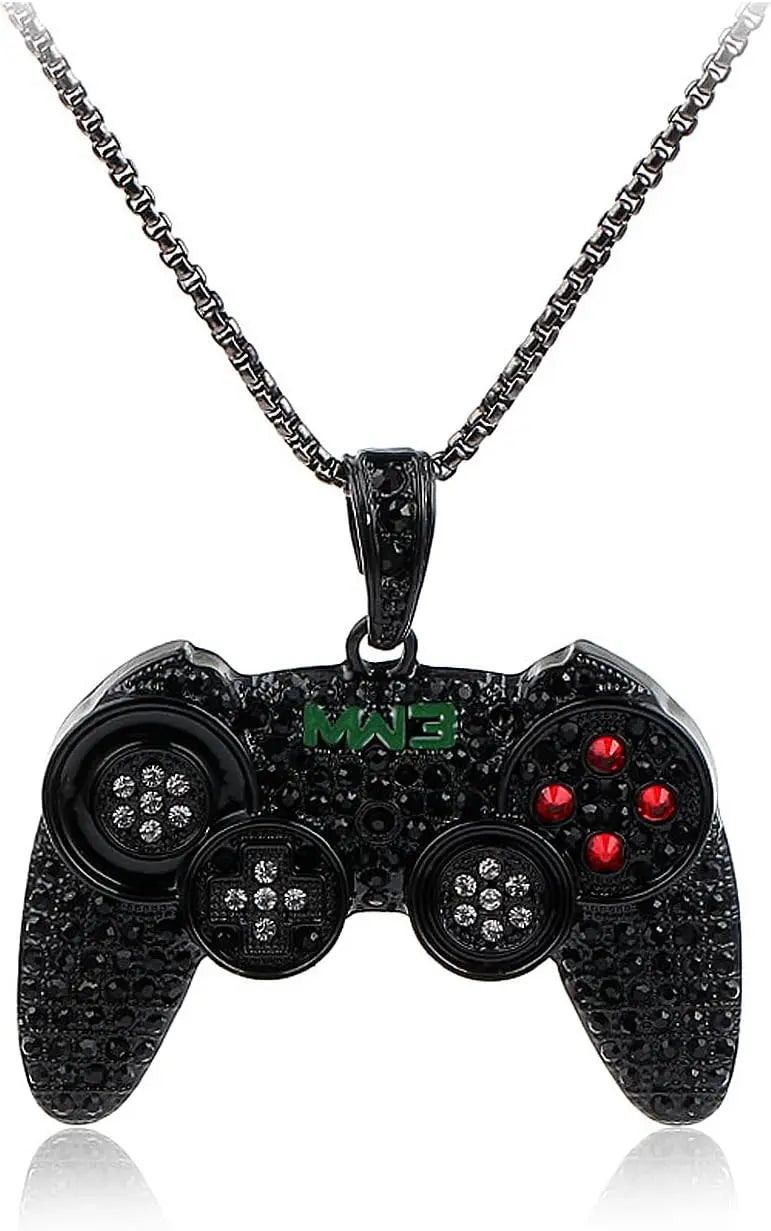 For Computer Gamers  Necklace Colorful Crystal Game Controller Pendant Punk Hip Hop Friendship Game Console Necklace for Friends Jewelry Gifts