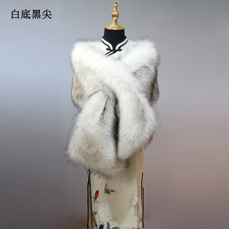 NEW Arrivals 32 Colors 160*22cm Women Luxury Warm Faux Fox Fur Shawl Winter Ladies Plush Scarf Wraps Cloak Coat Wedding Long Cape Scarves Girls Ladies Luxury Fashion Clothing Products