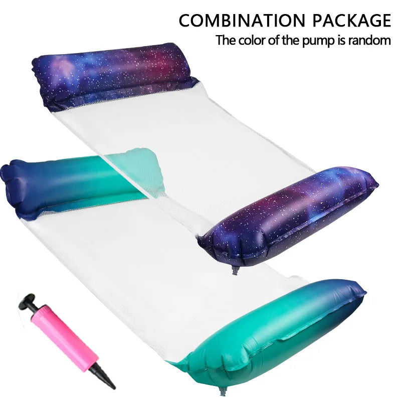 NEW Arrivals 2PCS Set 10 Colors/Styles Summer Pool Float Mat - Striped Inflatable Lounge Chair & Hammock for Adults Kids Water Sports Toys Home Swimming Pool Beach Inflatable Mattress