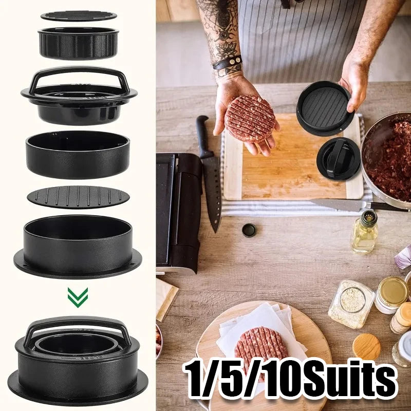 NEW Set Non Stick Hamburger Meat Press Maker Round Shape Stuffed Burger Patties Beef Grill Pie Press Mold Kitchen Accessories
