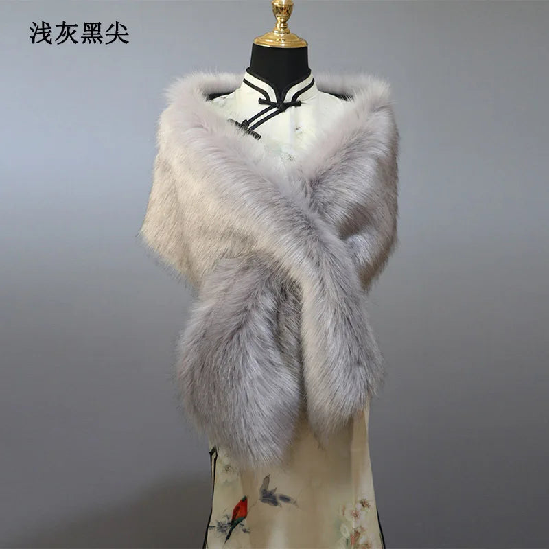 NEW Arrivals 32 Colors 160*22cm Women Luxury Warm Faux Fox Fur Shawl Winter Ladies Plush Scarf Wraps Cloak Coat Wedding Long Cape Scarves Girls Ladies Luxury Fashion Clothing Products