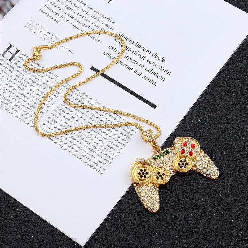For Computer Gamers  Necklace Colorful Crystal Game Controller Pendant Punk Hip Hop Friendship Game Console Necklace for Friends Jewelry Gifts