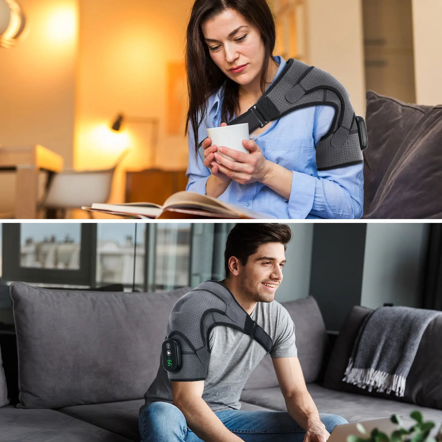Electric APP Heating Shoulder Pain Relief Therapy Massage Heated Back Shoulder Brace Perfect For Cyclists Runners Adjustable Heating Shoulder Massage Belt For Arm Muscle Relaxation Sports Injuries