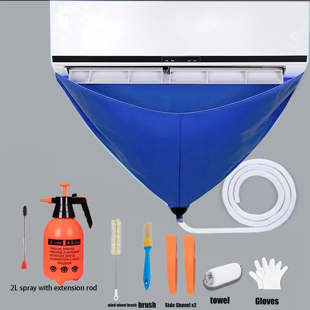 NEW Arrivals 8PCS Set 90cm Air Conditioner Cleaning Cover Hanging AC Water Washing Bag Reusable Summer Cleaner Tools Thickened with Pipe Home Cooling Accessories