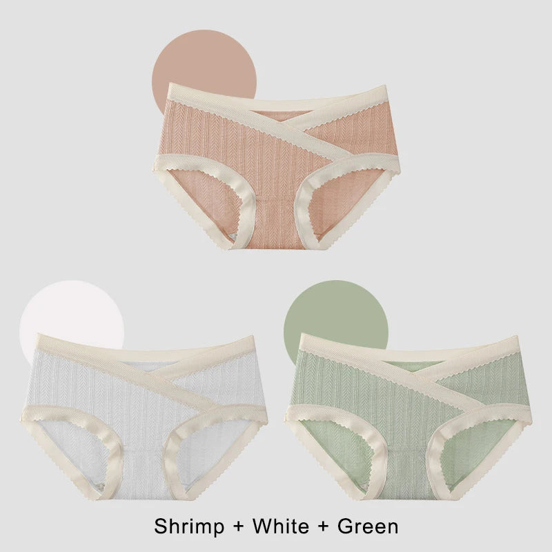3PCS Set M-2XL Plus Size Soft Cotton Briefs V-Shaped Abdominal Support Under Panties Pregnancy Childbirth Female Underwear Pregnant Woman Women's Panties