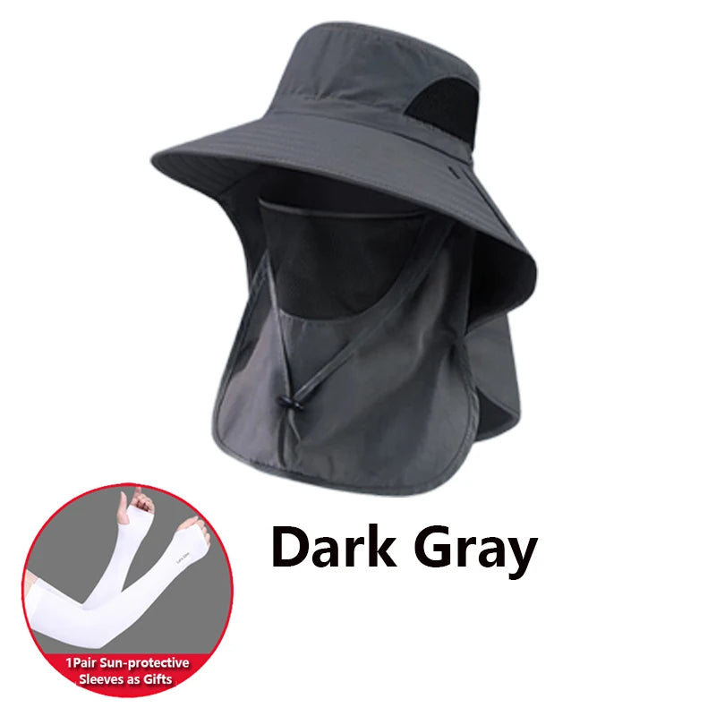 2 PCS Set Summer Sun Hats UV Protection Outdoor Beach Camping Hunting Fishing Cap For Men Women Hiking Camping Visor Bucket Hat Neck Flap Fisherman Hat