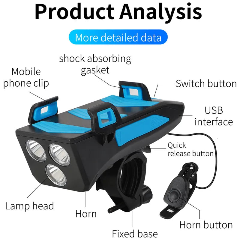 Multifunctional Bike Light Large Capacity 4 In 1 Bicycle Headlight Power Bank With Phone Holder Bike Front Light