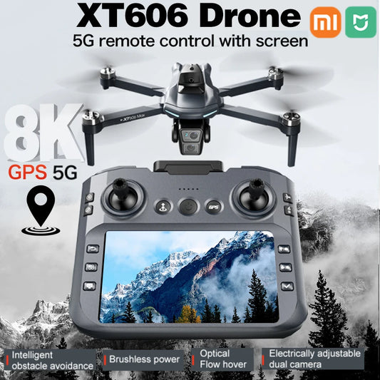 5G GPS XIAOMI NEW XT606 GPS Drone + 3 Batteries Set 8K HD 22 Languages  Professional Dual Camera 5G WIFI FPV Obstacle Avoidance Brushless RC Quadcopter Drone