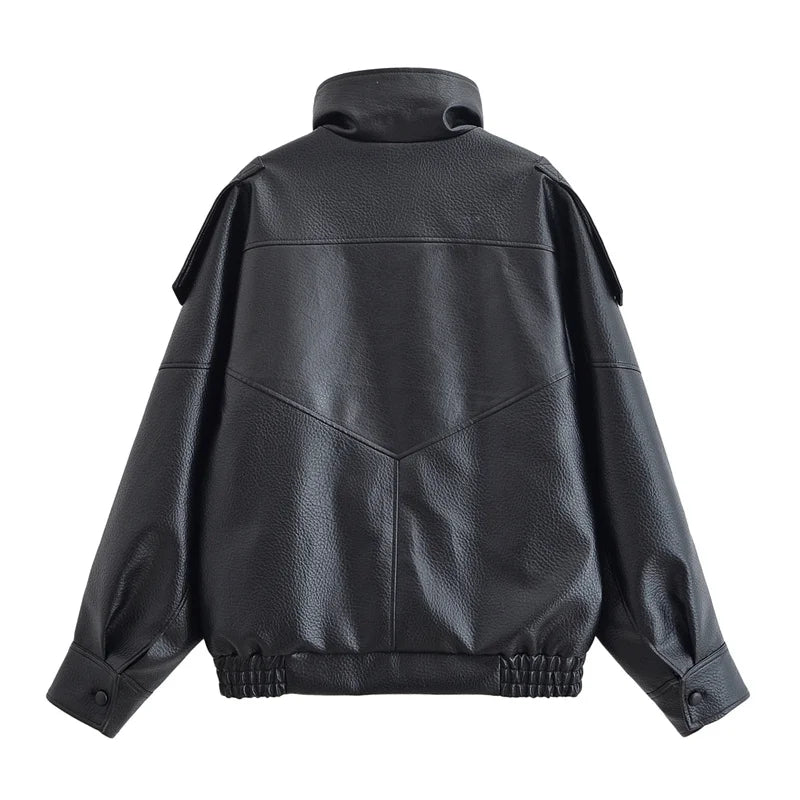 UK Size Black/Brown/Claret Color Women's Jacket  New Black Long Sleeve Pebble PU Leather Jacket Motorcycle Style Personality Fashion Women Winter Outwear Jacket