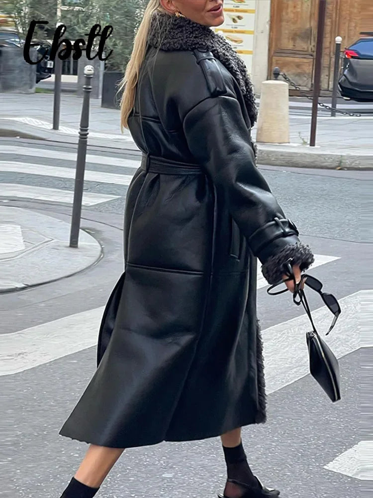 Low-Price Sales are Limited NEW Arrivals Leather Lamb Wool Patchwork Long/Short Coat Women Solid Lace Up Lapel Short Jacket Autumn Winter Thicken Snow Streetwear Outwear Girls Ladies Luxury Fashion Clothing Supplies