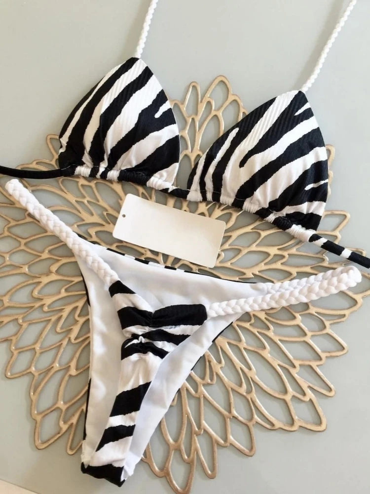 Bikini High Waist Swimsuit Sexy Thong Bikini Set Zebra Print Women Brazilian Swimwear New Biquini Swim Bathing Suits Women