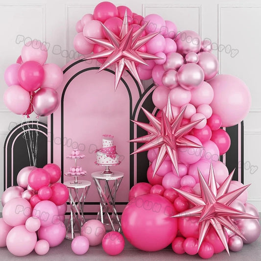 Pink Theme Star Balloons Garland Arch Kit Boy And Girl Birthday Party Baby Shower Decoration Pink Balloon Wedding Party Supplies