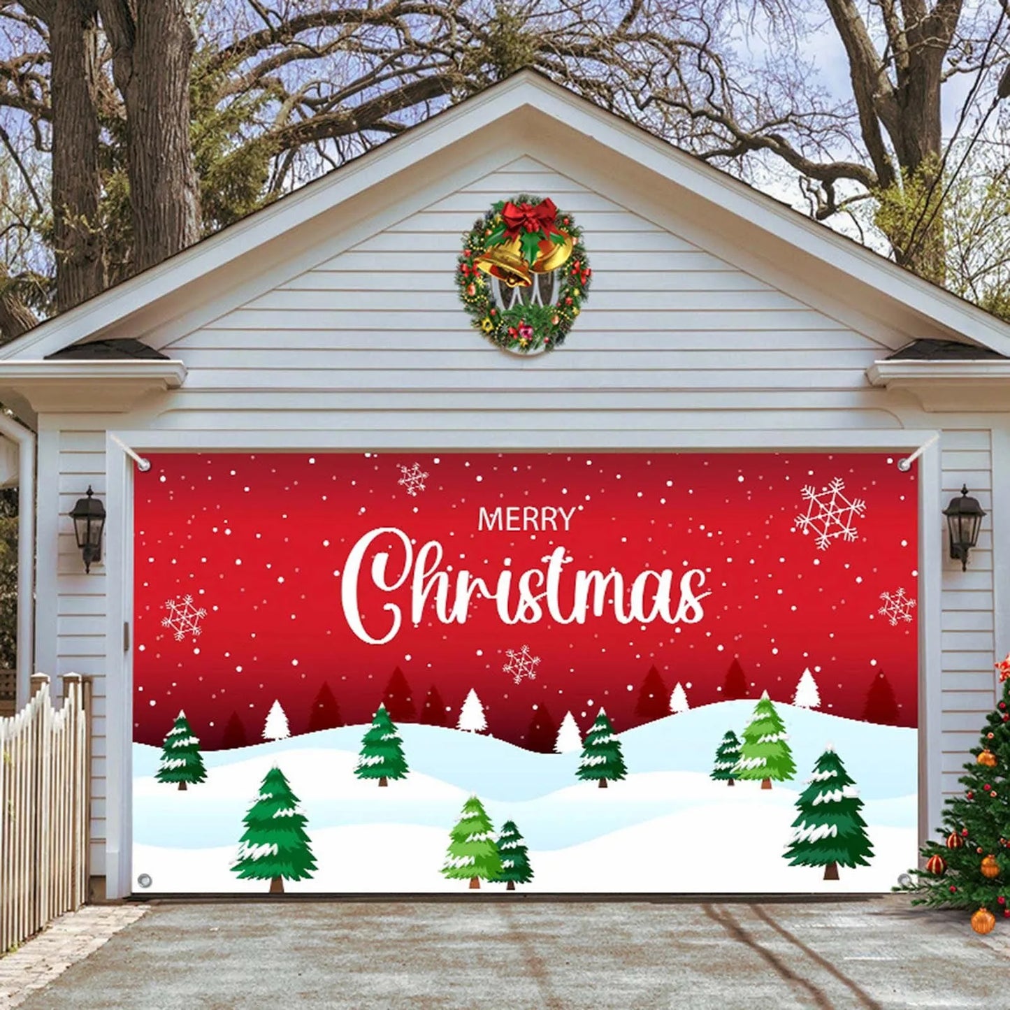 Christmas Decoration Outdoor Garage Door Banner Merry Christmas Garage Door Cover Home New Year Decor Backdrop Wall Background