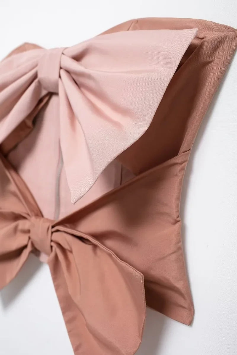 NEW Arrivals Spring Summer Women Design Vintage Big Bow Strapless Taffeta Short Tops Fashion Cute Sexy Backless Slim Tanks Female Tops Elegant Tops