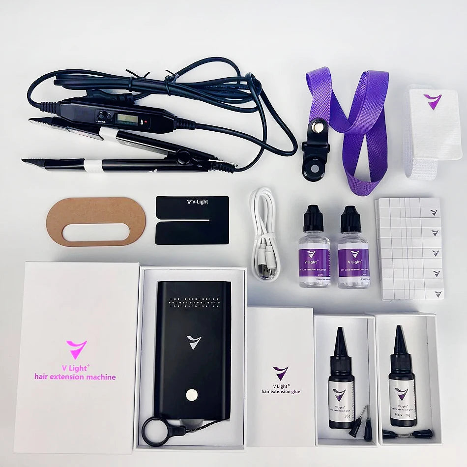 NEW V-Light Technology Professional Hair Extension Machine Full Set Black Hair Extension Tools Kit Set  for Human Hair Extension with V light Hair Glue Women Hair Care Supplies