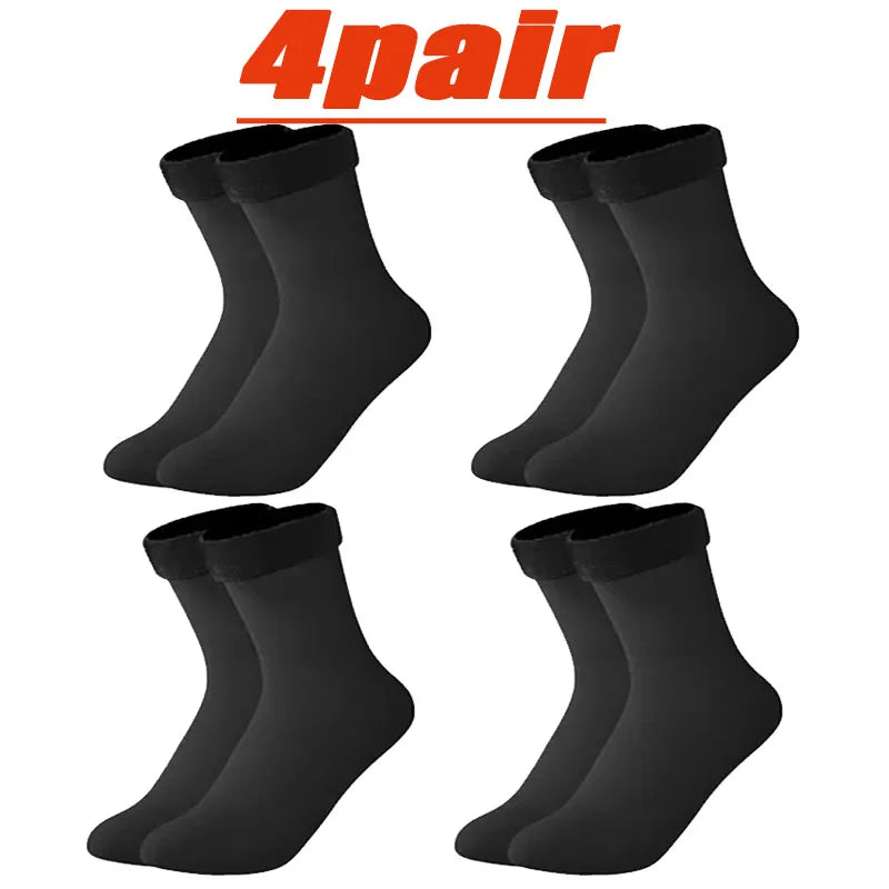 4 Pairs Set Winter Warm Thermal Socks Soft Thicken Plush Socks Solid Color Velvet Wool Snow Boots Floor Socking Outdoor Skiing Snowboard Mountain Hiking Climbing Cycling Socks Sets