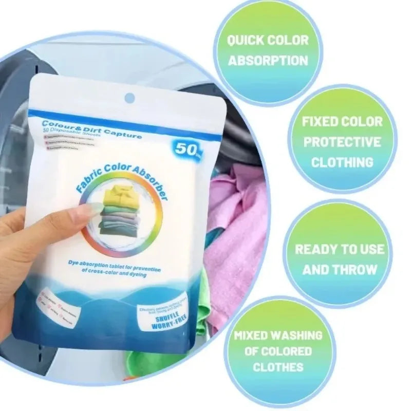 100/200 PCS 48 Bags Set Color Absorbing Catcher Cloth Film Household Machine Wash Nonwovens Anti Cross Dyeing Paper Sheets  Clothes Mixed Washing No Cross Color Tools Laundry Cleaning Accessories