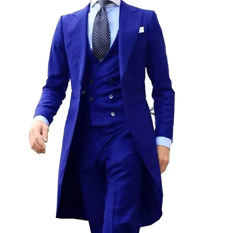 Low-Price Sales are Limited NEW 3PCS Set  7 Colors S-6XL PLUS SIZE Gentleman Luxury Wedding Evening Party Men Long Tail Coat Formal Groom Tuxedos Prom Male Suits Fashion Clothing Set Jacket Pants Vest
