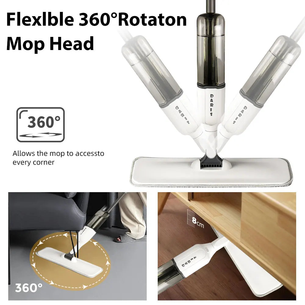Spray Flat Mop With Reusable Microfibers Pads 360° Rotation Floor Cleaning Mop 500ML Big Capacity Square Triangle Bottle
