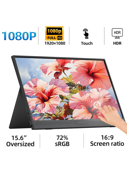 15.6-Inch Portable Monitor Touchscreen 1920*1080 HDR Low Blue Light For Xbox PS4/ 5 Switch Laptop Cell Phone PC Extension