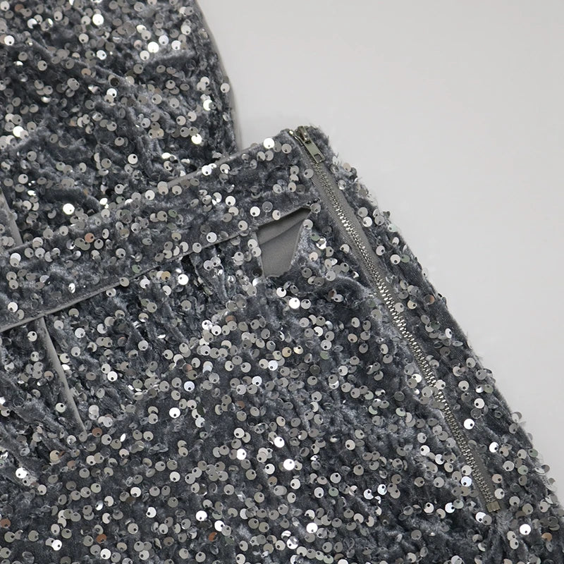 NEW Arrivals Sexy Sequin Evening Night Club Party Birthday Silver Dress for Women Sexy Glitter Sparkly Halter Cut Out Backless Bodycon Dress Elegant Mini Dress